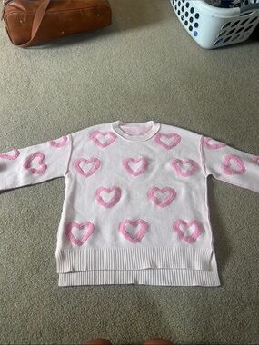 Pink Heart Pattern Crewneck Sweater - Women